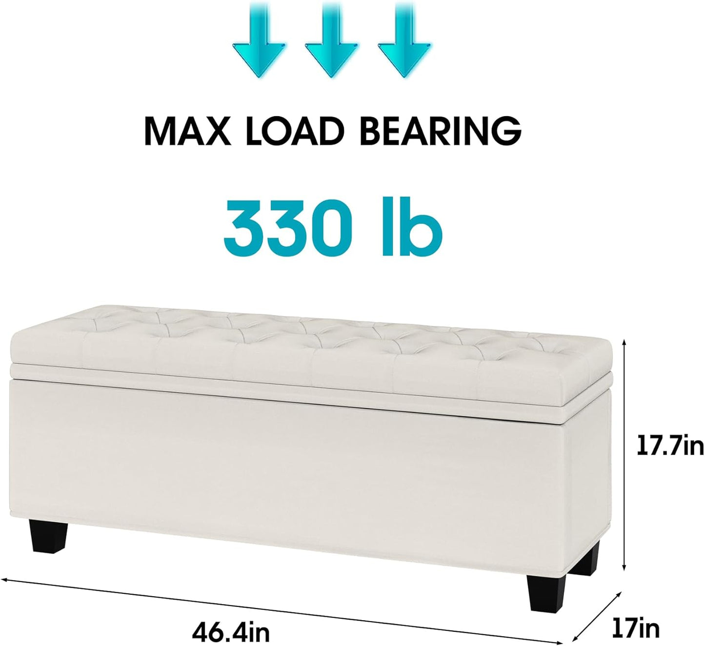 Maupvit Ottoman with Storage, Ottoman Bench with Lift Top, Upholstered Storage Bench with Hinged Lid, Bedroom Bench with Seating, Foot Rest Stool（Beige）