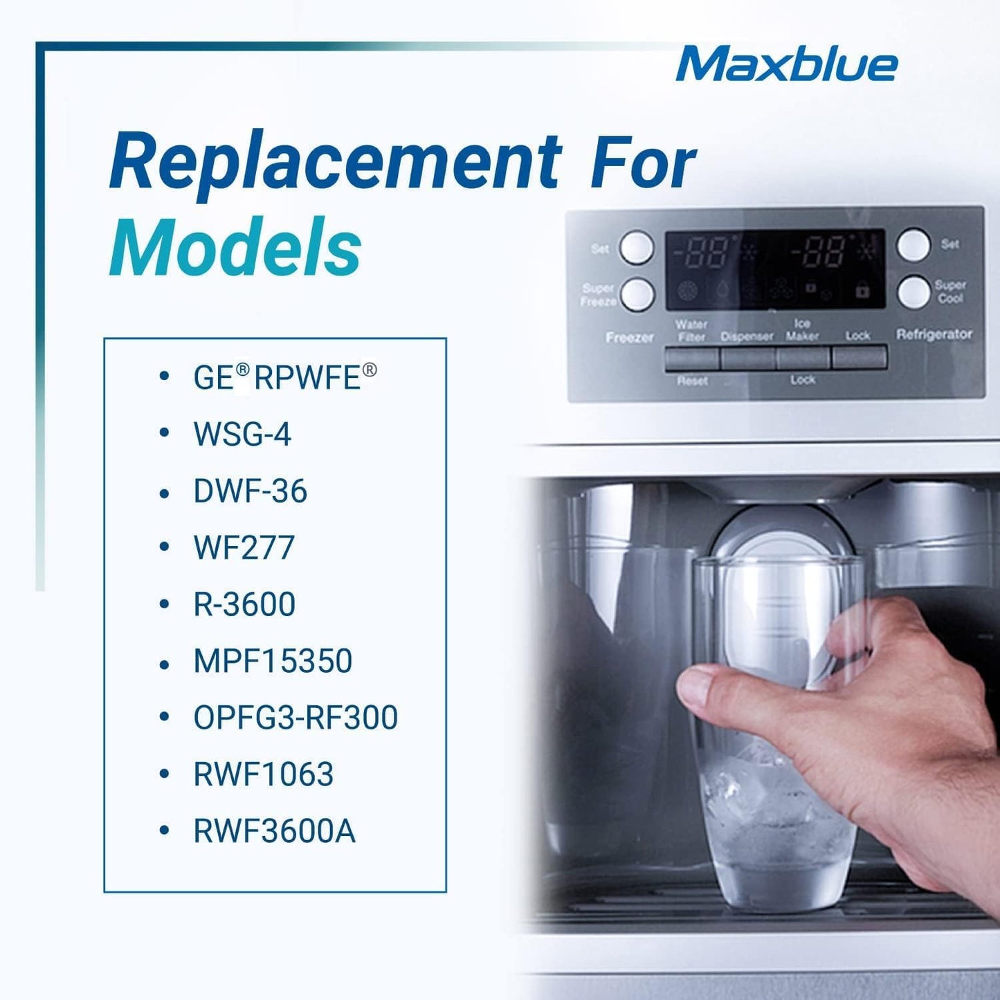 Maxblue Replacement for GE® RPWFE®, RPWF (with CHIP) Refrigerator Water Filter, Compatible with WSG-4, WF277, GFE28GMKES, PFE28KBLTS, GFD28GSLSS, PWE23KSKSS, GYE22HMKES, DFE28JSKSS, 3 Filters
