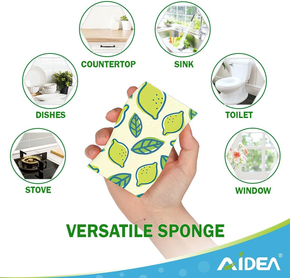 AIDEA Sponges Kitchen, Non-Scratch Scrub Sponge-24Count, Sponges for Non-Stick Cookware, Cellulose Sponge for Dishes, Cleans Fast Without Scratching, Cleaning Power for Kitchen, Bathroom, Household