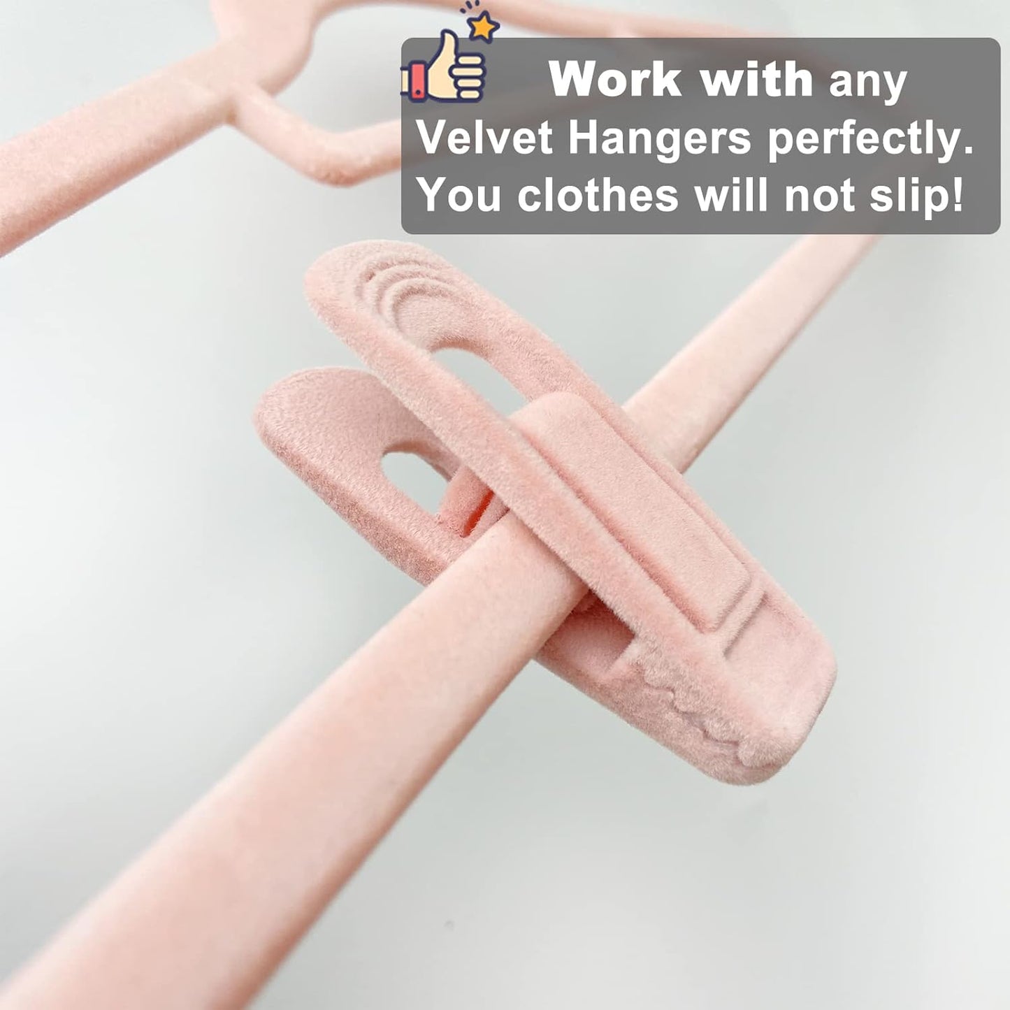 Light Pink Velvet Hanger Clips (60-Pack), Non-Slip Strong Hanger Clips for Velvet, Pants, Skirts & Thin Clothes