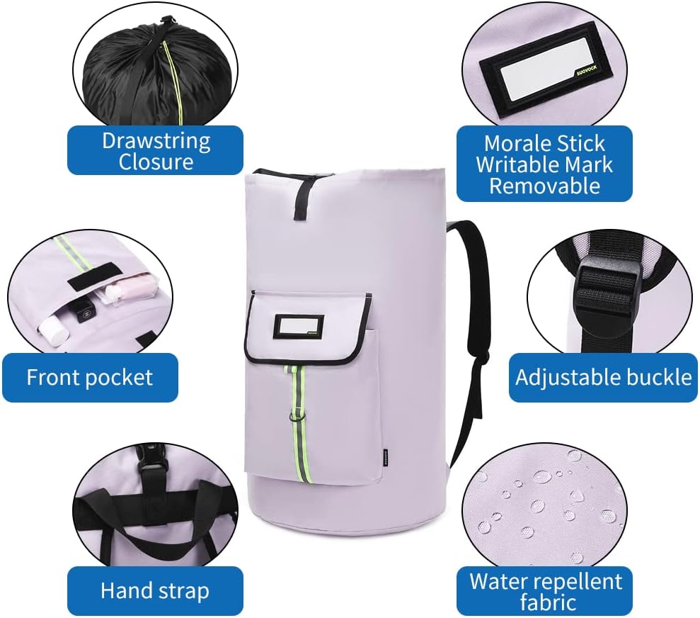 laundry bag backpack,extra-large heavy duty laundry bags,laundry backpack for college students,drawstring closure (Light purple laundry bag backpack)