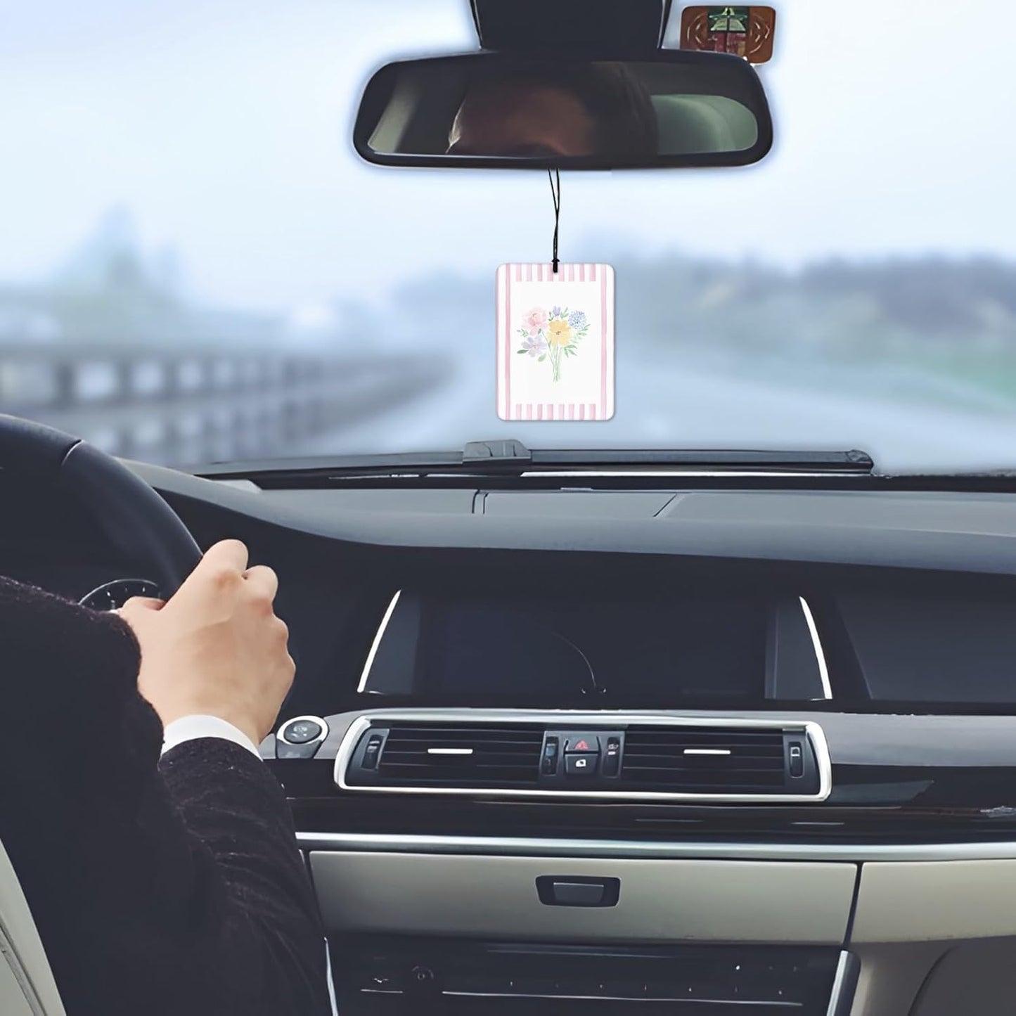 Girly Pink Floral Car Air Freshener 4 Pcs, Preppy Pink Striped Flower Hanging Scents Air Freshener for Women Girls Gifts, Cute Aesthetic Scented Car Accessories Decor for Room Closet Drawer