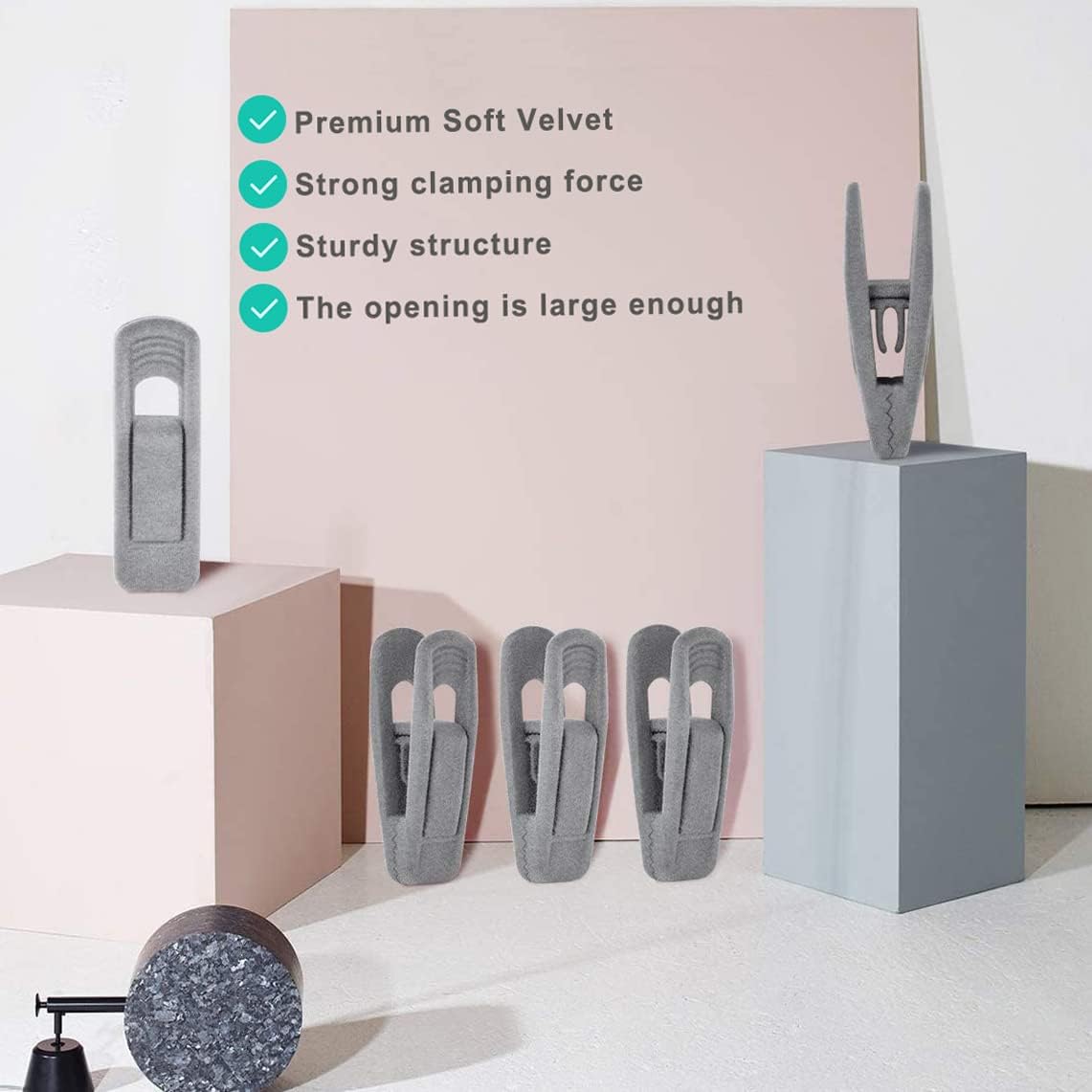 Grey Velvet Hangers Clips (80-Pack), Non-Slip Strong Velvet Hangers Clips for Velvet Skirt Hangers, Velvet Pants Hanger Velvet Clips Fit for Thin Velvet Clothes Suit Hangers