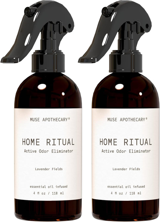 Muse Apothecary Home Ritual Active Odor Eliminator Spray - Furniture Deodorizer Spray & Bathroom Odor Eliminator for Home - Essential Oil Air Freshener - 4oz, Lavender Fields