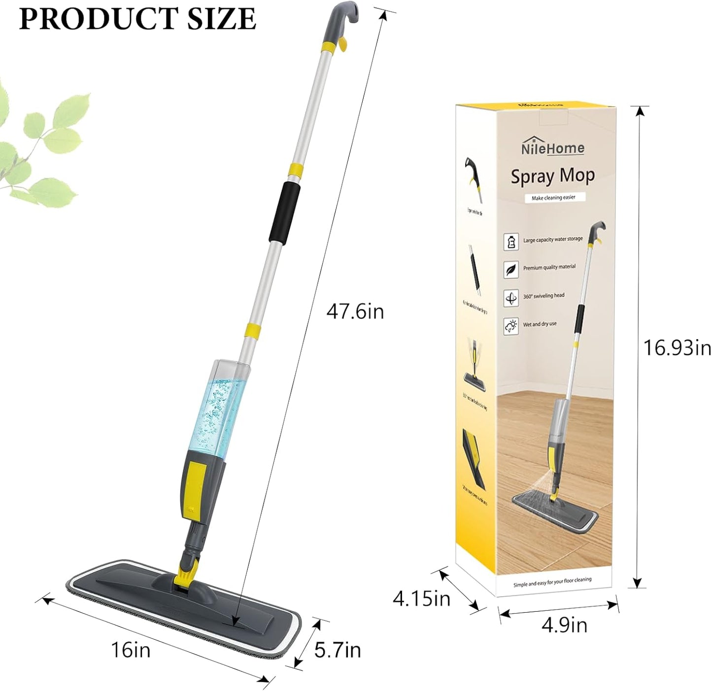NileHome Spray Mop for Floor Cleaning, Dust Mop with 3 Pcs Washable Pads and 400 ml Refillable Bottle for Household or Commercial Use Wet Mop for Hardwood Laminate Tile Ceramic