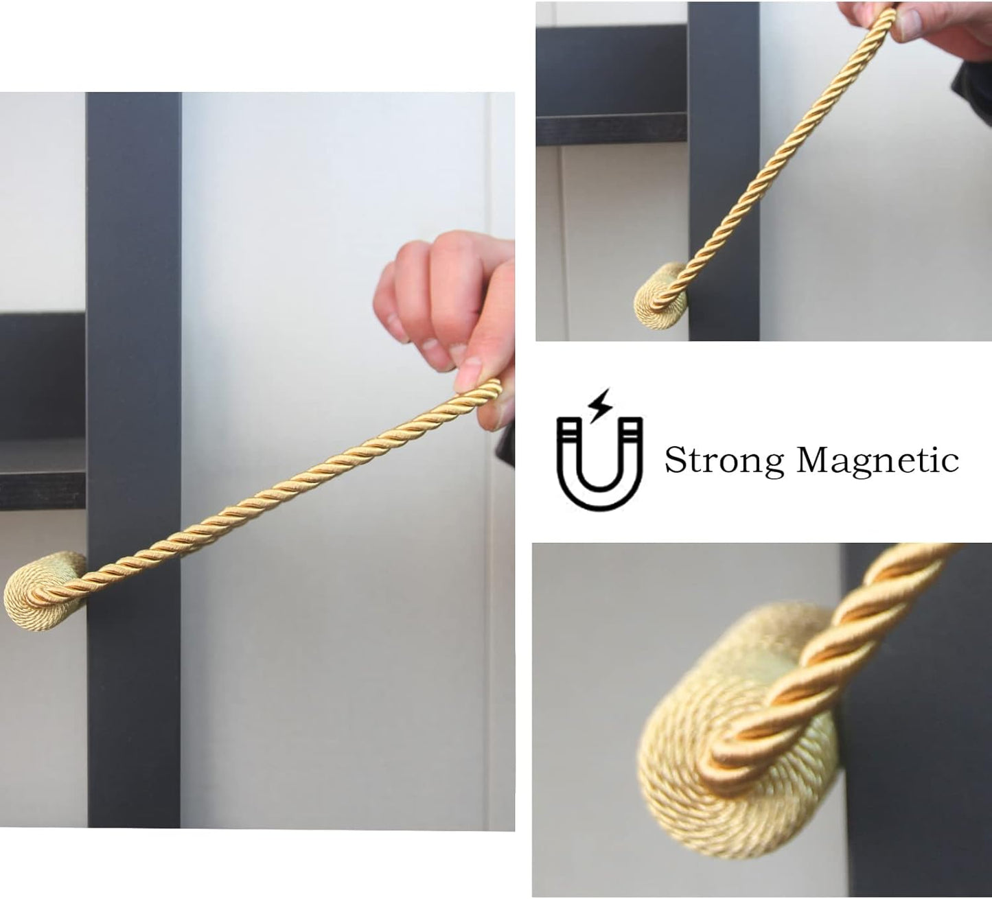 Magnetic Curtain Tiebacks 2 Pack Gold Curtain Rope Tieback Curtain Holders for Drapes Modern Tie Backs Decorative Curtain Holdbacks