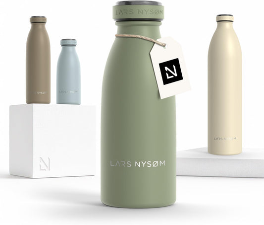 LARS NYSØM Stainless Steel Insulated Water Bottle 12oz 17oz 25oz 34oz 51oz | Insulated Thermo Flask for Hot and Cold Beverages | Leakproof Drinking Bottle (Sage Green, 11.9oz)