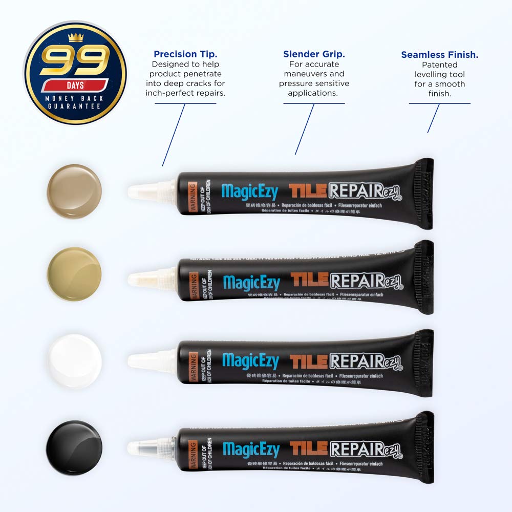 MagicEzy Tile Repair Kit: Porcelain Repair Kit - Ceramic Tile Repair Kit - Mix and Match Colors - Acrylic, Stone, Fiberglass - Wall Touch Up (Neutrals Kit)