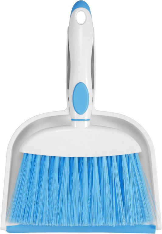 NACENA Small Dust Pan and Brush Set, Mini Broom and Dustpan Set Small Hand Broom and Brush Combo Dust Pan with Teeth for Home Cleaning Drawers Desktop Sofas Pet Care and Outdoor, Dark & Blue