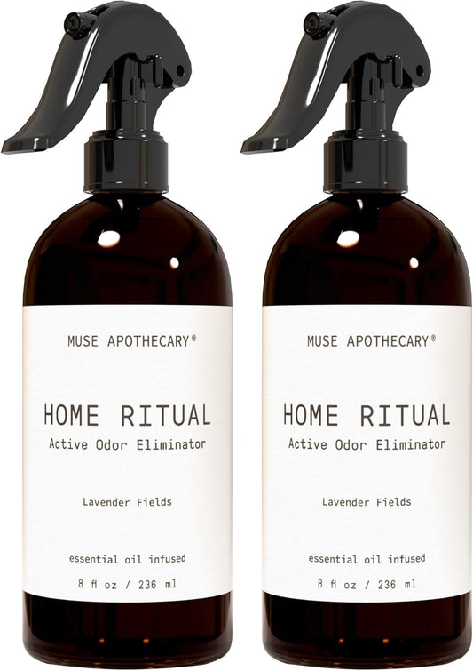 Muse Apothecary Home Ritual Active Odor Eliminator Spray - Furniture Deodorizer Spray & Bathroom Odor Eliminator for Home - Essential Oil Air Freshener - 8oz, Lavender Fields