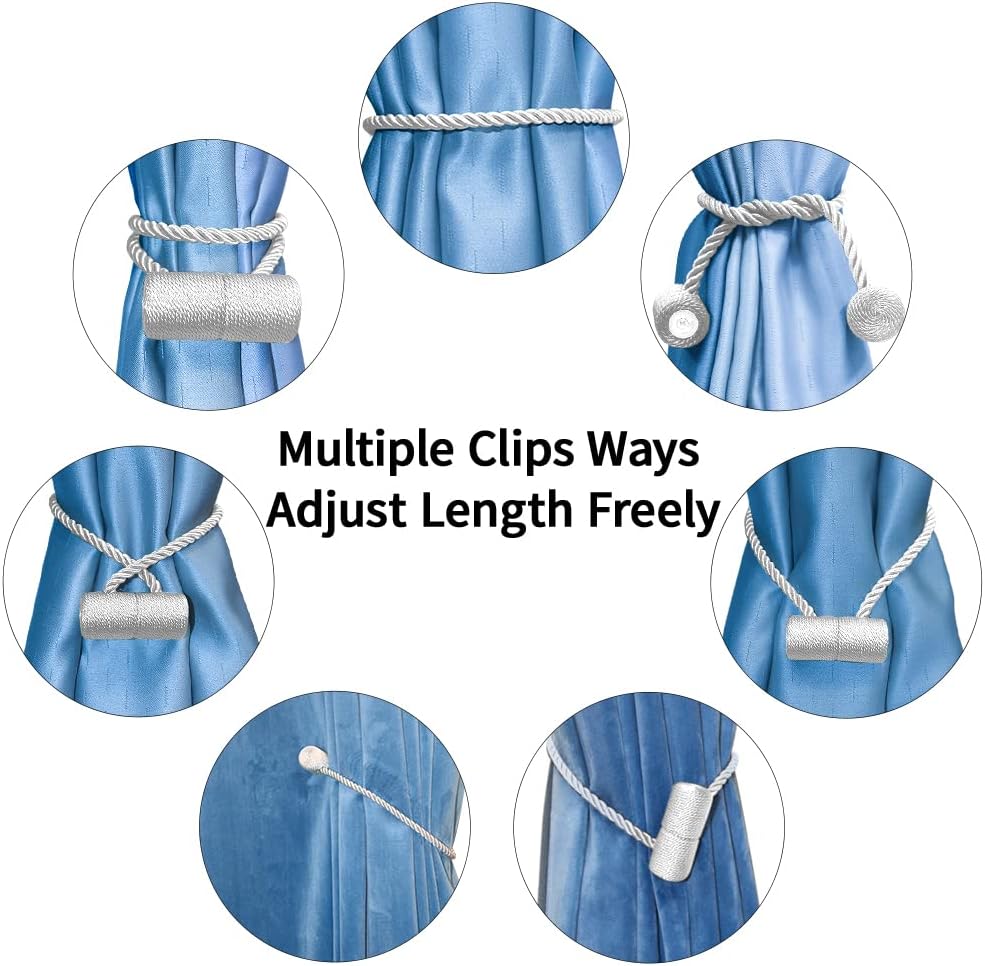 18 Inch Strong Magnetic Curtain Tiebacks, Curtain Holdbacks Modern Upgrade Strong 2021 New Twisted Style Decorative Drapery Rope Tie Backs(2 Pack White)