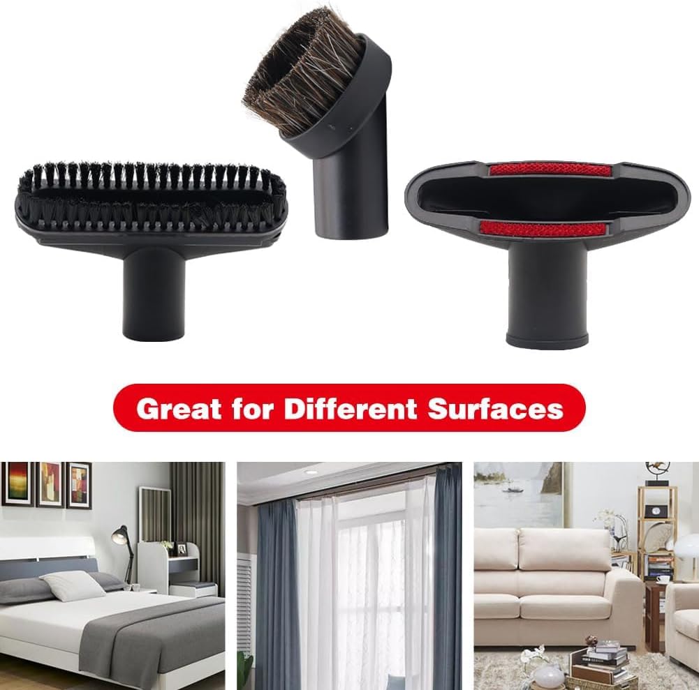 13 Pcs Universal Vacuum Attachments for Shop Vac Accessories - 2 1/2" to 1 1/4" and 1 7/8" to 1" Vacuum Hose Adapter Kit, 1 1/4" Vacuum Floor Brush Flexible Crevice Tool and Vacuum Extension Wand