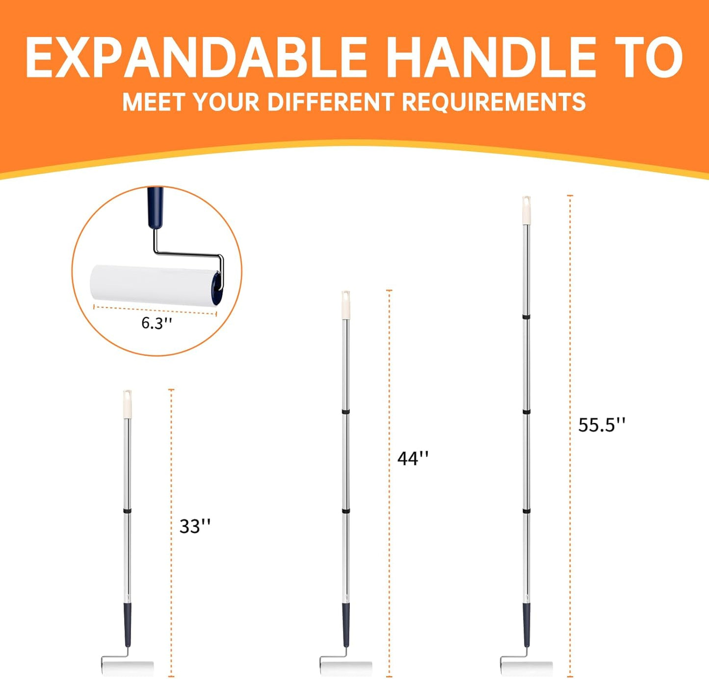 Lint Roller for Pet Hair Extra Sticky with 3 Extendable Handle, Large Surface 6.3'' Lint Remover Mop with 300 Sheets for Floor Clothes Furniture Dog Cat Hair