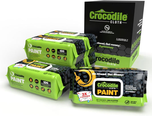 Crocodile Cloth Paint Cleaning Wipes, 600 Count (6 Packs of 100) – Extra-Large 15” x 10” Heavy-Duty Wipes for Paint Prep & Cleanup, Adhesive & Caulk Removal – Painters, Contractors & DIY