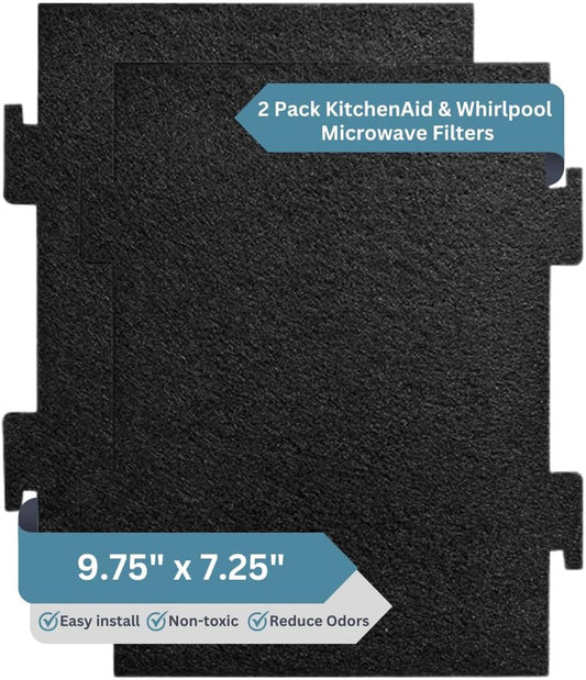 2-Pack Notched Activated Carbon Charcoal Microwave Hood Filters - 9.75" x 7.25" Microwave Hood Filters - Compatible with Whirlpool OTR Models and KitchenAid Models, Made in USA