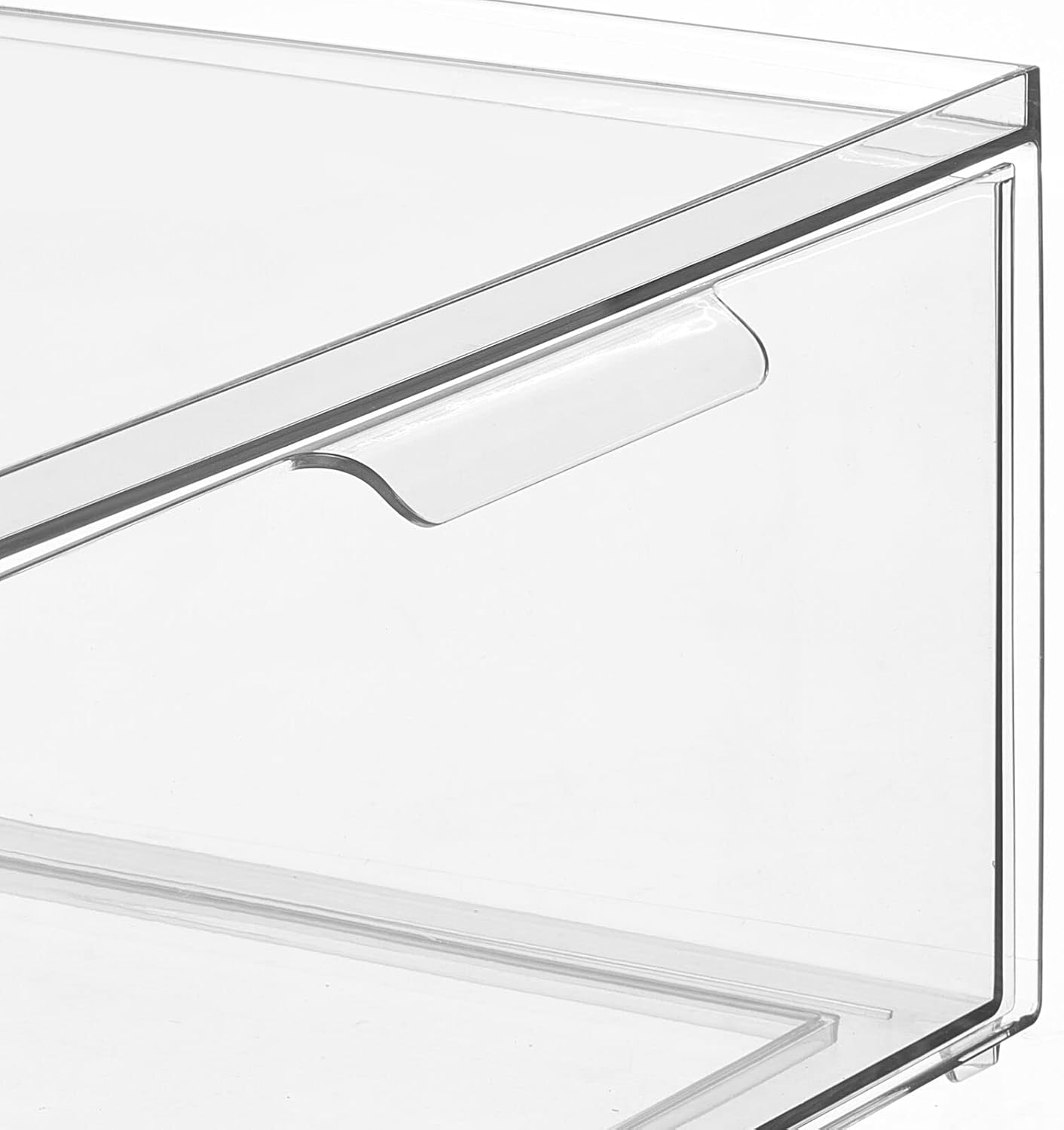 mDesign Plastic Wide Stackable Kitchen Storage Organizer Bin Containers with Front Pull Drawer for Cabinet, Pantry, Fridge, Freezer, Shelf, Refrigerator Organization, Lumiere Collection, 4 Pack, Clear