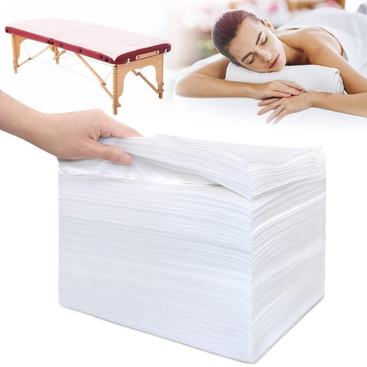 100Pcs Disposable Massage Table Sheets 31.5" x 71" Non-Woven Fabric Bed Covers for Ultimate Hygiene and Comfort in Massage, Tattoo, and Spa Treatments, Breathable and Durable Sheets(White)