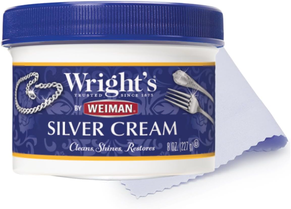Wright's by Weiman Silver Cleaner and Polish Cream with Polishing Cloth, Ammonia-Free, Gently Clean & Remove Tarnish without Scratching