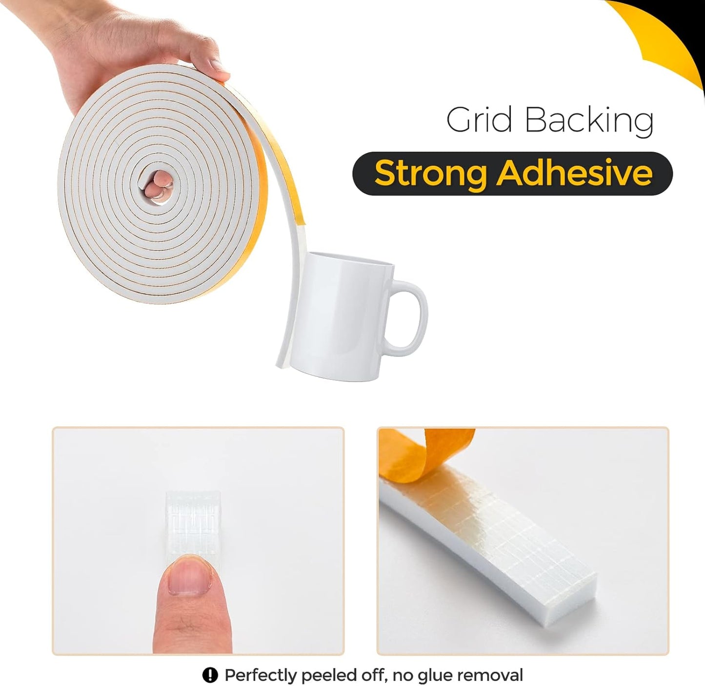 13 Feet Weather Stripping Door Seal, 1/2" Wide X 3/8" Thick Door Seal Strip High Density Foam Tape Adhesive Strip for Door Soundproofing,Window Insulation (1/2" x 3/8" x 13FT,White)