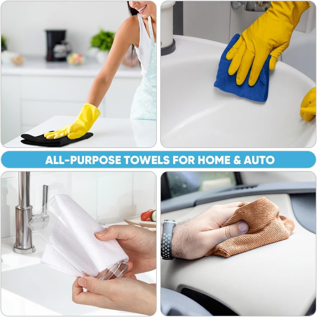 AIDEA Microfiber Cleaning Cloth Roll, 50PK, Black Microfiber Towels for Cars, Reusable Paper Towels Tear Away Cloth, Shop Rags, Lint Free Cleaning Rags for House, Kitchen, Window, 11.5"×11.5"