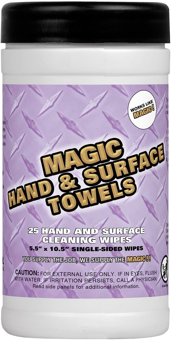 Magic Heavy Duty Cleaning Wipes - Single Sided Hand & Surface Shop Towels | Professional-grade Cleaning | Waterless | Moisturizing | Cleans Grease, Oil, Dirt, & more (3 Pack | 75 Sheets Total)