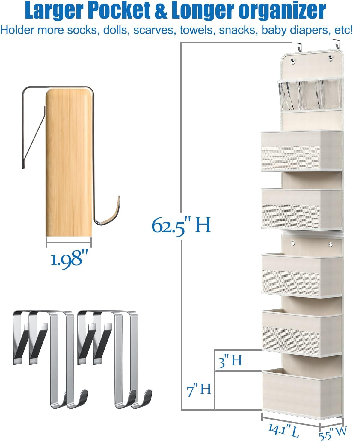 Closet Organizers and Storage, Over The Door Organizer, 6 Shelf Camper Storage, Behind The Door Storage Organizer, Wall Mount Back of Door Hanging Organizers-Beige