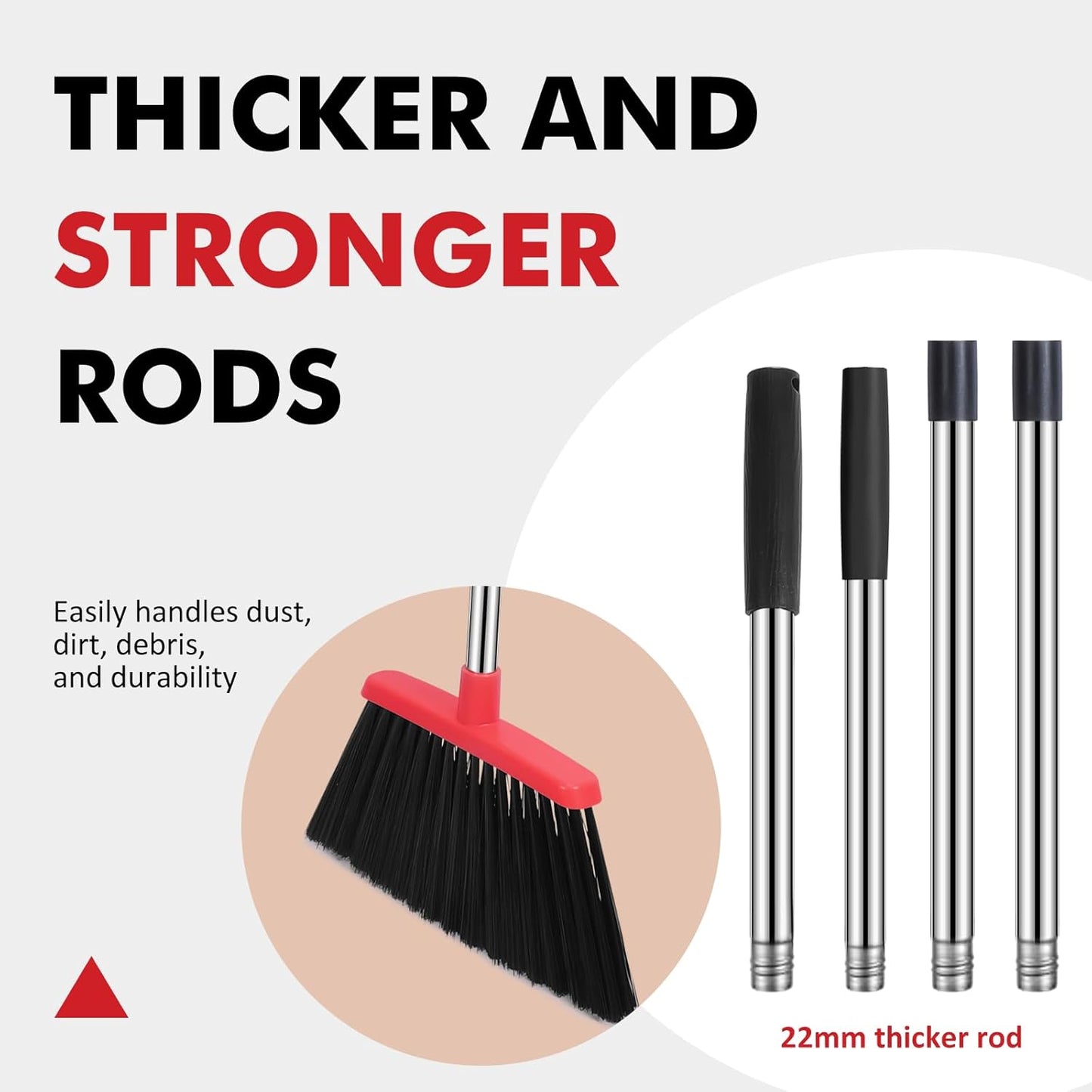 NACENA Heavy Duty Broom, 55 Inch Long Handle Outdoor Large Angle Brooms, Commercial Broom for Sweeping Indoor, for Home Garage Kitchen Office Courtyard Lobby Patio Lawn Concrete, 2 Pack (Black&Red)