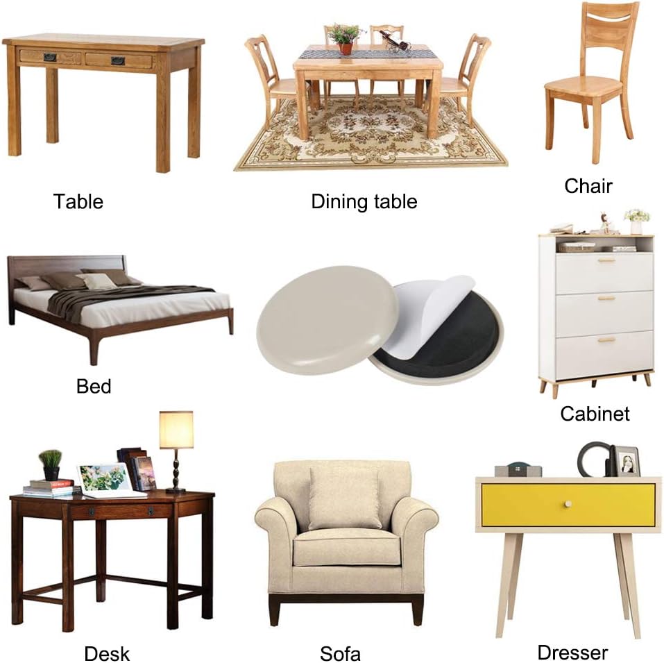 2 inches Stick Furniture Sliders, 12pcs Furniture Glides for Easy Moving on Carpet Hardwood (Beige)