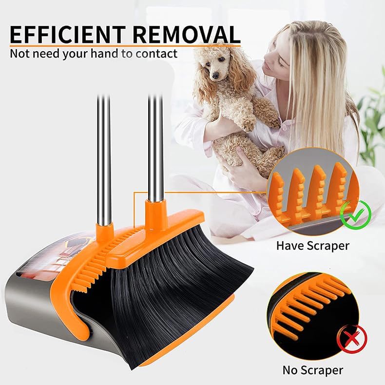2-Pack is More economical，Upgraded Upright Broom and Dustpan Combo with 52" Long Handle, Dustpan Teeth with self-Cleaning Function, Indoor and Outdoor Sweeping, Perfect for Home Office