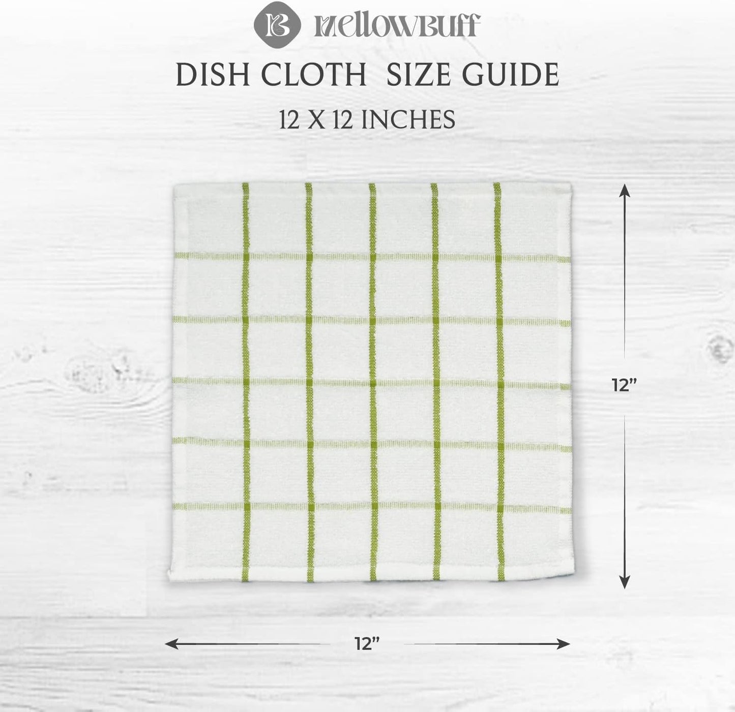 100% Cotton Terry Dish Cloth & Dish Towel, 6 Pack, Super Soft and Absorbent Kitchen Towels, Perfect for Kitchen Cleaning and Dish Washing (Green (Solid and Checks) 8 Pack)
