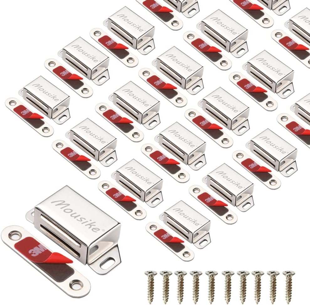 Mousike Cabinet Magnets 30lb Stainless Steel Magnetic Door Catch with Strong Magnetic for Kitchen Cupboard Wardrobe Closet Cabinet Door Drawer Latch(2.1"(Silver 20 Pack))