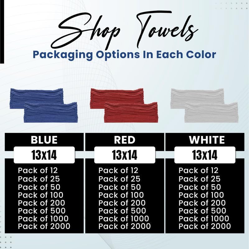 Shop Towels (White, 2000-Pack) - Bulk Cleaning Towel in a Bag, Mechanic Cotton Wipes for Car Maintenance, Auto Mechanics & Garage, Wipe Grease & Oil, Machine Wash & Reusable