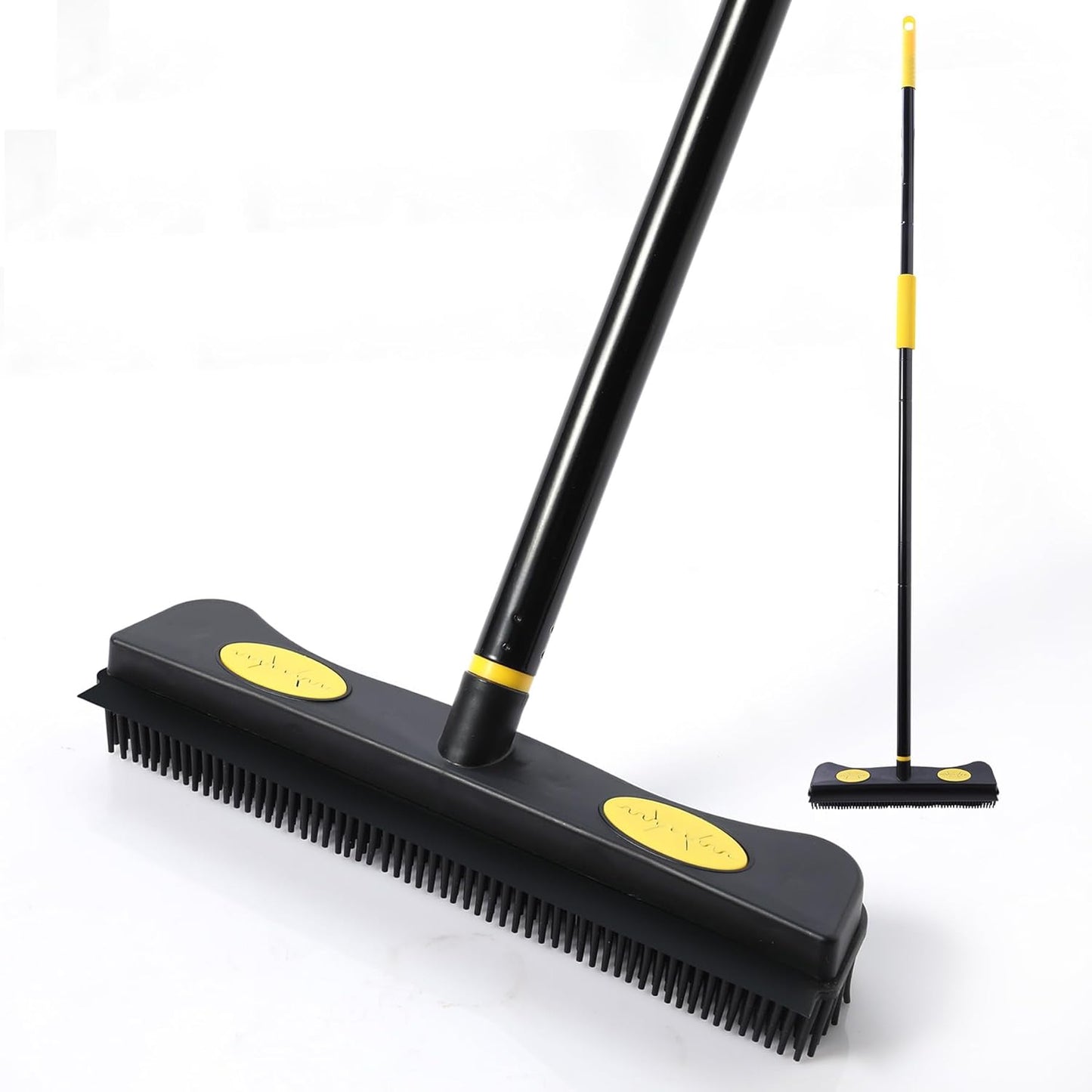 Yocada Pet Hair Removal Rubber Broom 2 in 1 Floor Brush with Squeegee Carpet Rake 57.5" Long Handle Fur Broom for Carpet Hardwood Floor Tile