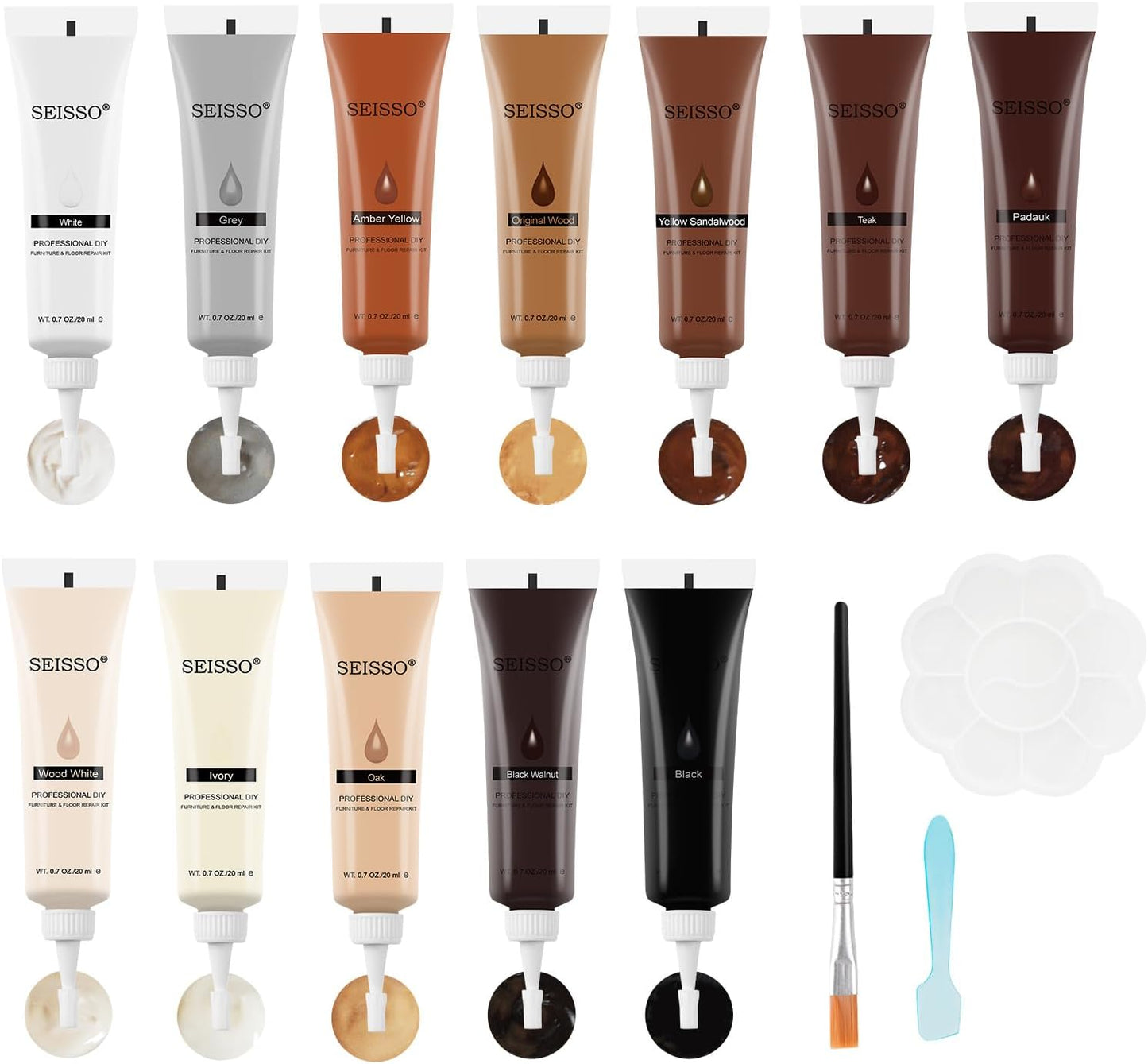 SEISSO Furniture Repair Kit, 12 Colors Wood Touch up Paint, Wood Stain, Wood Filles, Wood Paint Restore Any Wooden Floors, Cabinet, Tables, Carpenters, fix furniture Scratches, Cracks, Hole