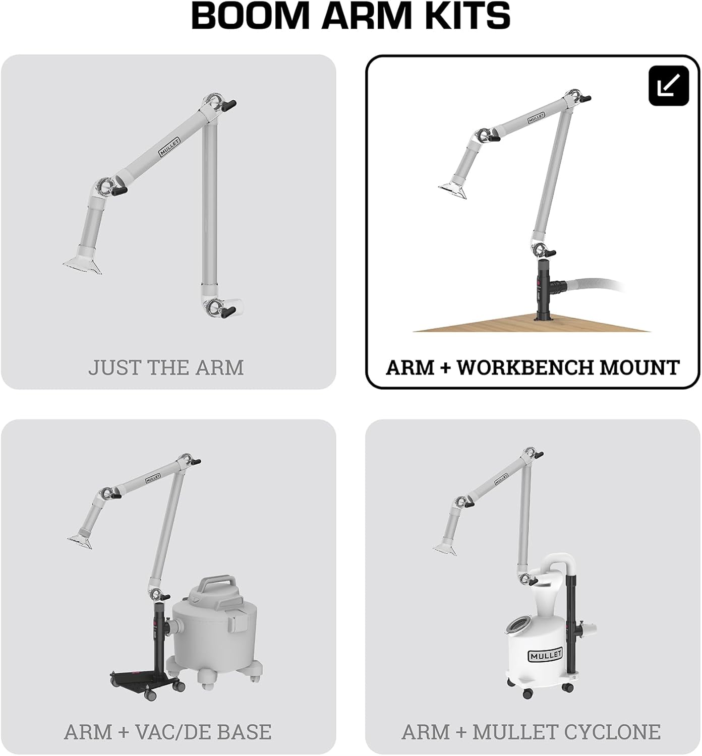 Mullet ThirdHand Dust Collection Boom Arm (Boom Arm + Workbench Mount)