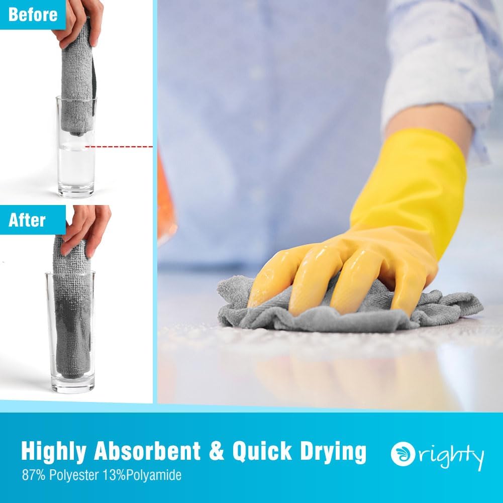 Orighty Grey Microfiber Cleaning Cloth, 100 Pack Highly Absorbent Cleaning Supplies, Lint Free Kitchen Towels Cleaning Rags, Microfiber Towels for Cars, House, Window, 12x12 inch