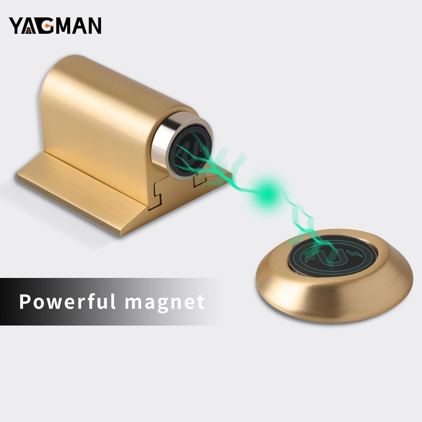 1 Pack Magnetic Door Stoppers Retractable Bottom of Door Holder No Drilling Mount Floor Door Stop with Screws and Adhesive Catch Door Keep Door Open Brushed Gold BG-1