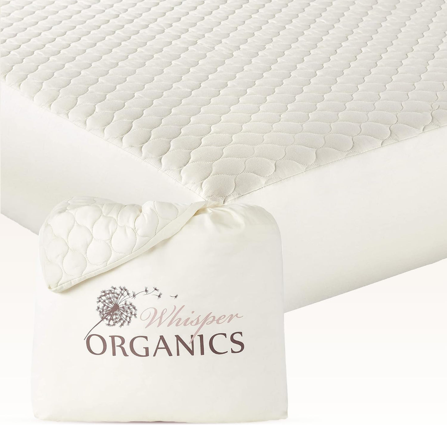 100% Cotton Organic Mattress Pad - Breathable, Cooling, Not Waterproof Mattress Protector Twin Size - Premium 300GSM Quilted and Noiseless Machine Washable Organic Mattress Protector (Ivory, Twin)