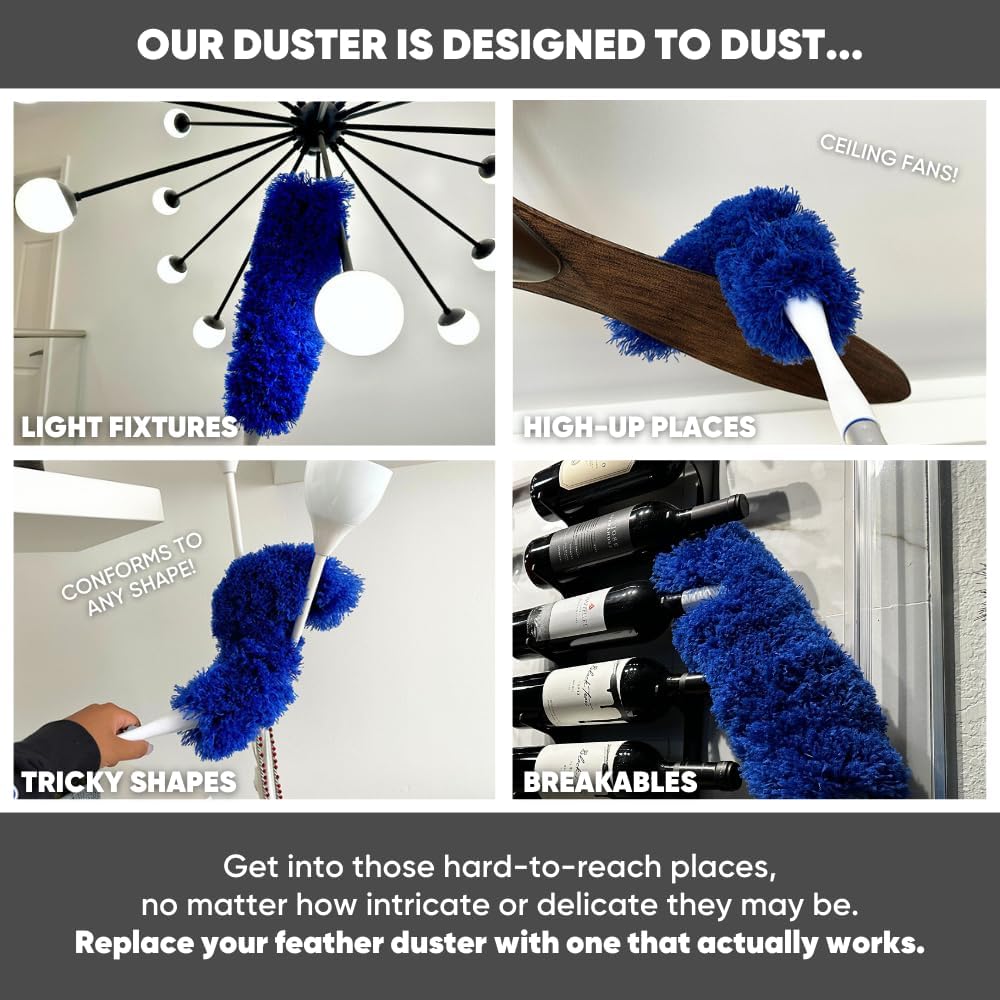 2 Pack of Microfiber Flexible Dusters with Heavy Duty Extension Pole | 8' Reach | Clean Ceiling Fans, Cobwebs, Light Fixtures, Delicate Objects