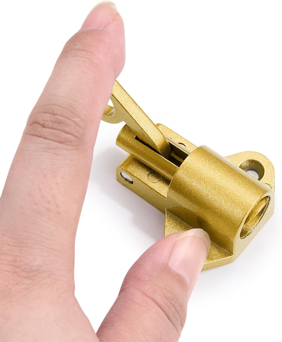 2 Packs Self-Closing Latches，Gold Spring Door Lock，Resilient Bolt Latch Aluminum Alloy Safety Automatic Spring Barrel Slide Door Lock with Screws,Used for Gate,Window and Cabinet etc