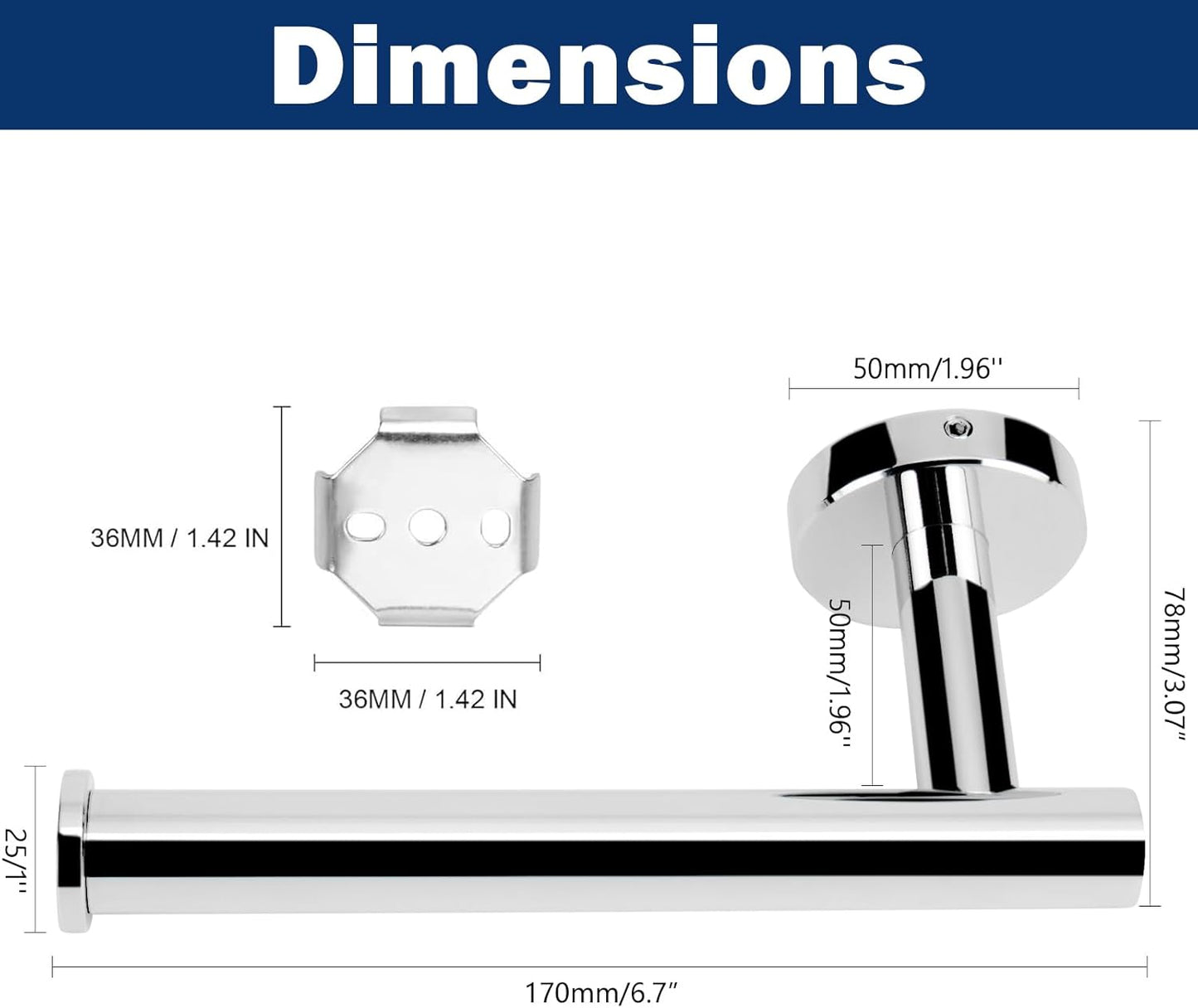 NearMoon Bathroom Toilet Paper Holder, Premium SUS304 Stainless Steel Rustproof Wall Mounted Toilet Roll Holder for Bathroom, Kitchen, Washroom (1 Pack, Chrome Finish)