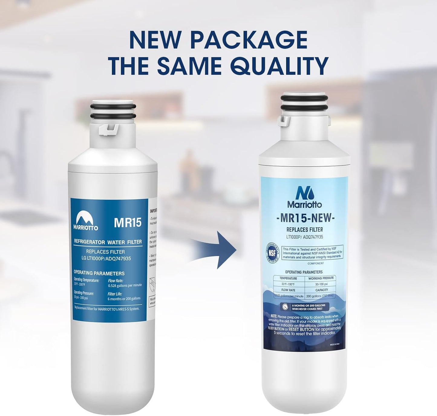 MARRIOTTO Water Filter LT1000PC Replacement for Refrigerator, Compatible with LT1000PC/PCS, LT1000PC, LT-1000PC, MDJ64844601, ADQ747935 ADQ74793504 Water Filter (2 Pack)