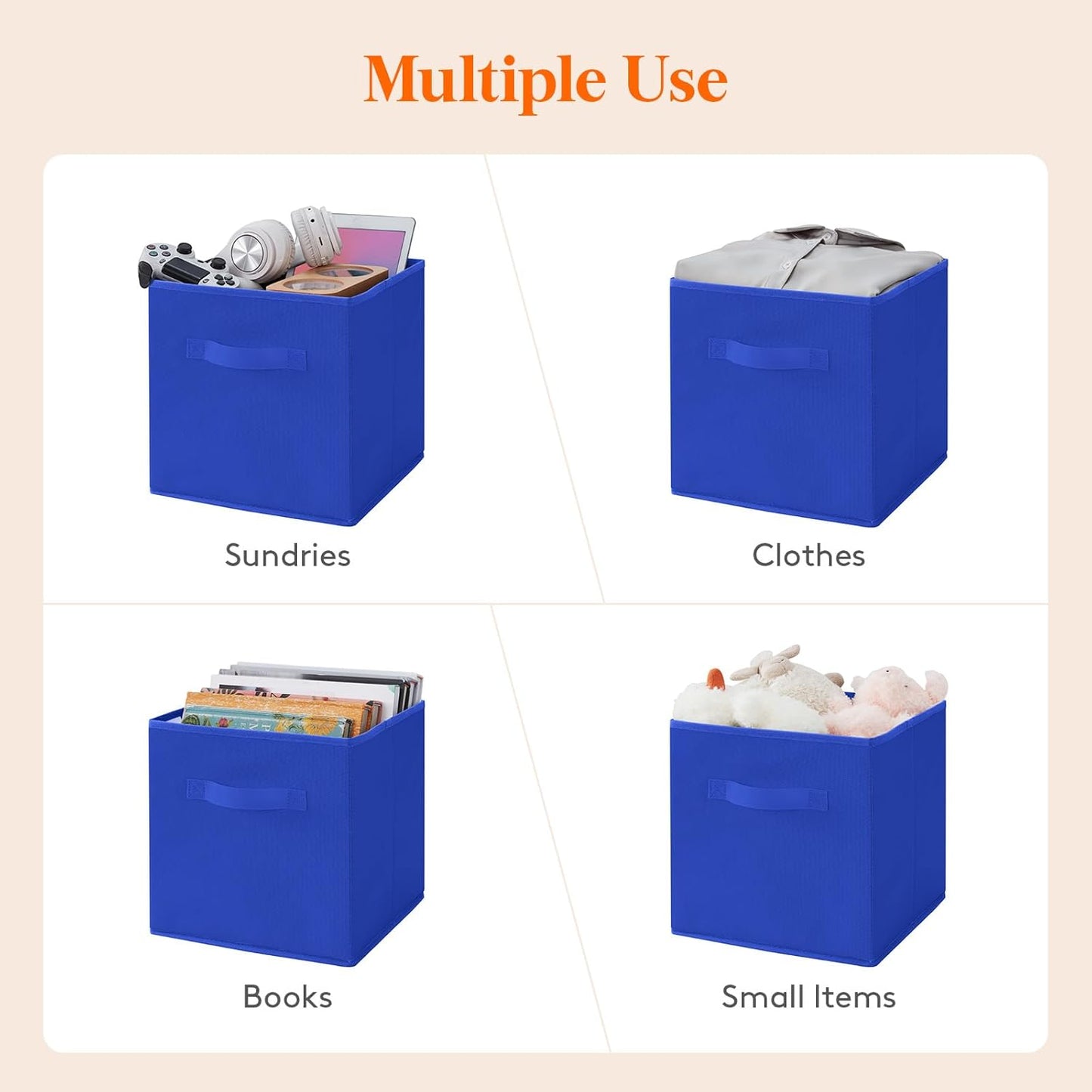 Lifewit Collapsible Fabric Storage Cubes Bins Set 11 Inch, Foldable Cubby Organizers Boxes, 6 Pack Organizing Baskets for Shelf, Closet, Utility Room, Storage Room Blue