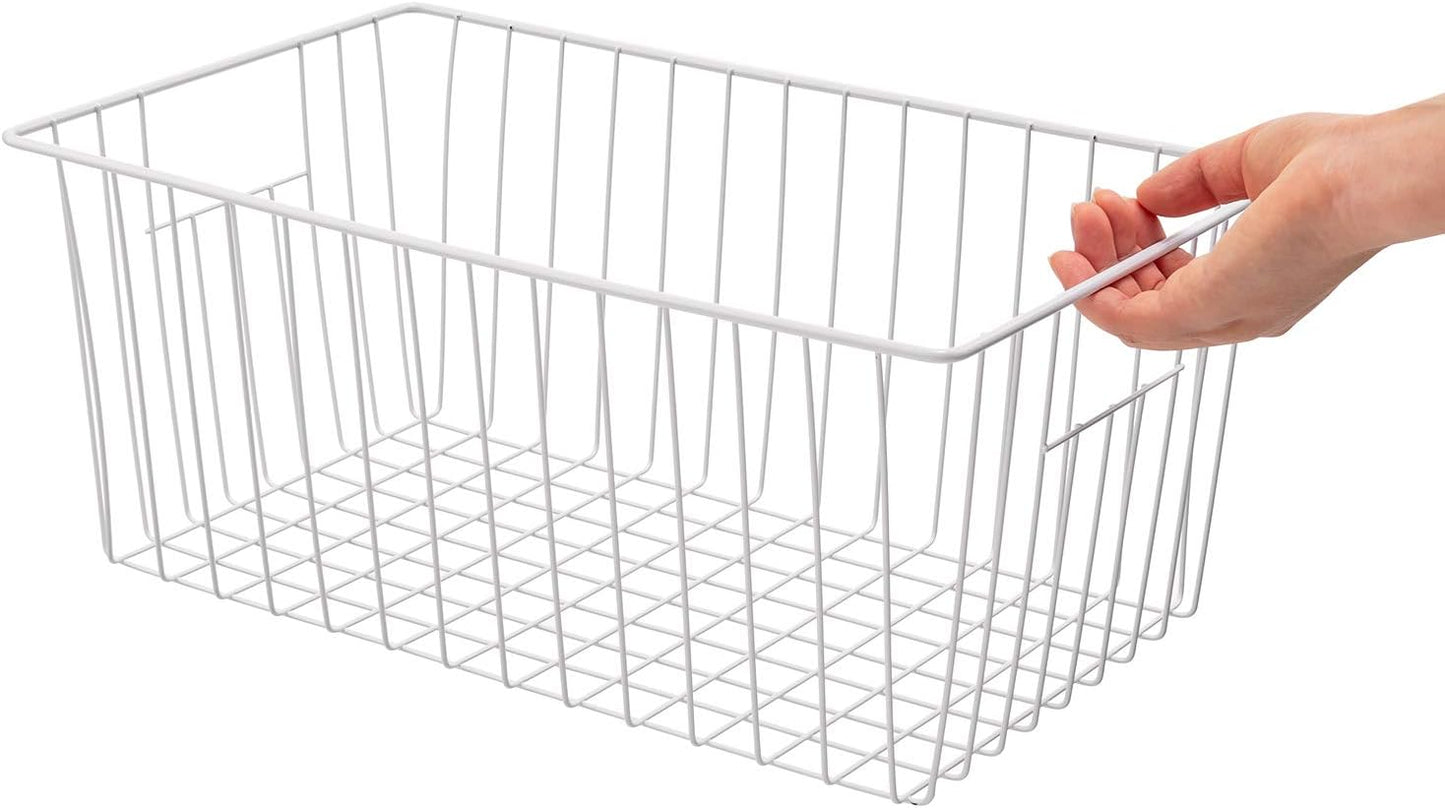 16inch Freezer Wire Storage Organizer Baskets, Household Refrigerator Bins with Built-in Handles for Cabinet, Pantry, Closet