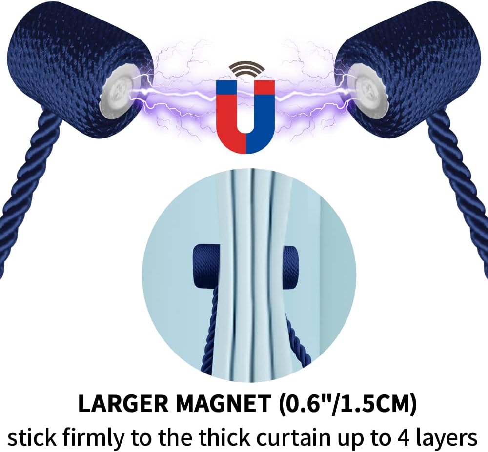 18 Inch Strong Magnetic Curtain Tiebacks, Curtain Holdbacks Modern Upgrade Strong 2021 New Twisted Style Decorative Drapery Rope Tie Backs(4 Pack Navy Blue)