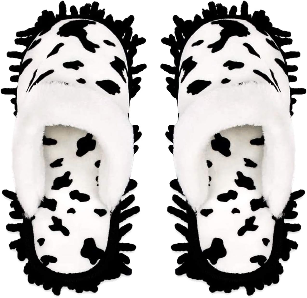 Microfiber Floor Mop Slippers House Dust Cleaning Tool Detachable Washable Shoes for Kitchen House Cleaning (Women 8.5-9/Men 11-11.5, Cow pattern)