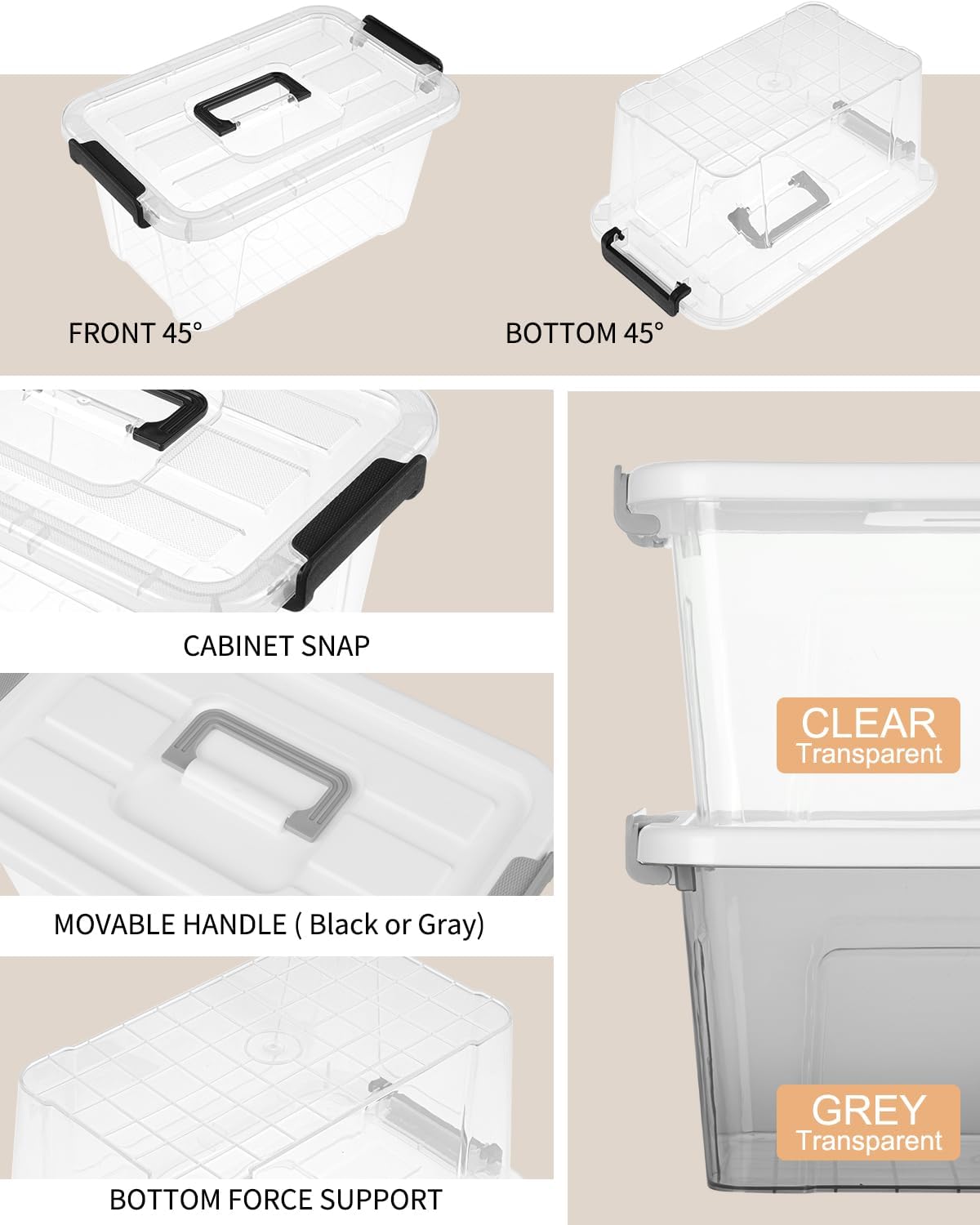 NUMIFUN Plastic Storage Bins With Lids 6 Pack Storage Organizer Bins, 7 Quart Stackable Storage Bins with Lids and Black Handle Buckle Easy for Home Office Organization, White Lids