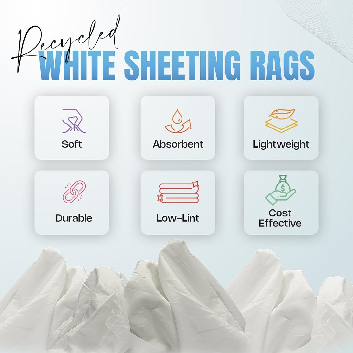 Recycled White Sheeting Cleaning Rags (10 lbs. Box) – Lint Free White Cotton Cloths for Manufacturing | Automotive | Janitorial | Shop Rags Bulk - Multipurpose