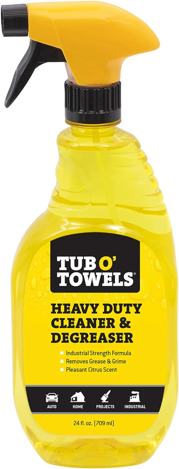 Tub O' Towels Heavy Duty Cleaner and Degreaser Spray Helps in Removing Oil Tar Paint Dirt Caulk Grease Grime Gunk Epoxies, Industrial Strength, Home & Auto, Made In USA, Citrus Scent, 24oz