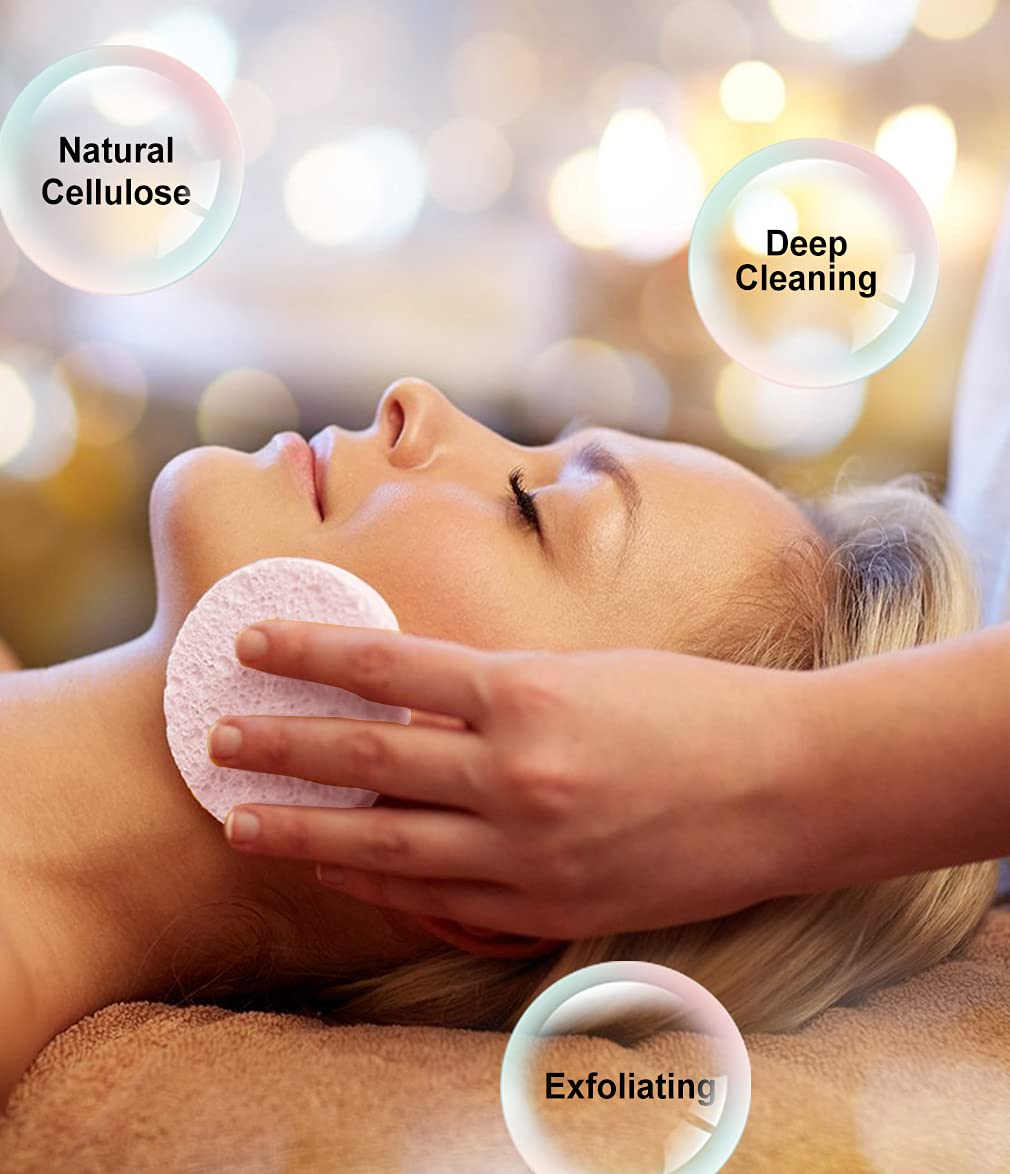 METUUTER 50 PCS Compressed Facial Sponges for Estheticians- 100% Natural Cellulose Face Sponge Spa Sponges for Face Cleansing, Massage, Pore Exfoliating, Mask, Makeup Removal